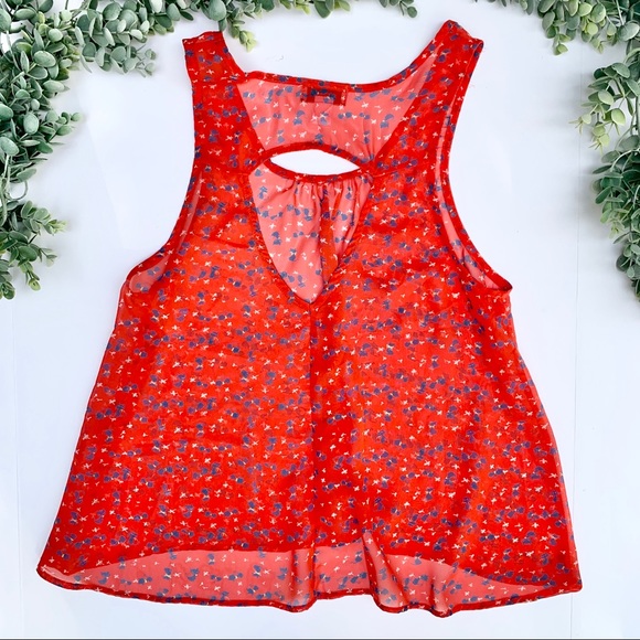 San Joy Sheer Tank Top with Cat Print, Keyhole - Picture 2 of 4